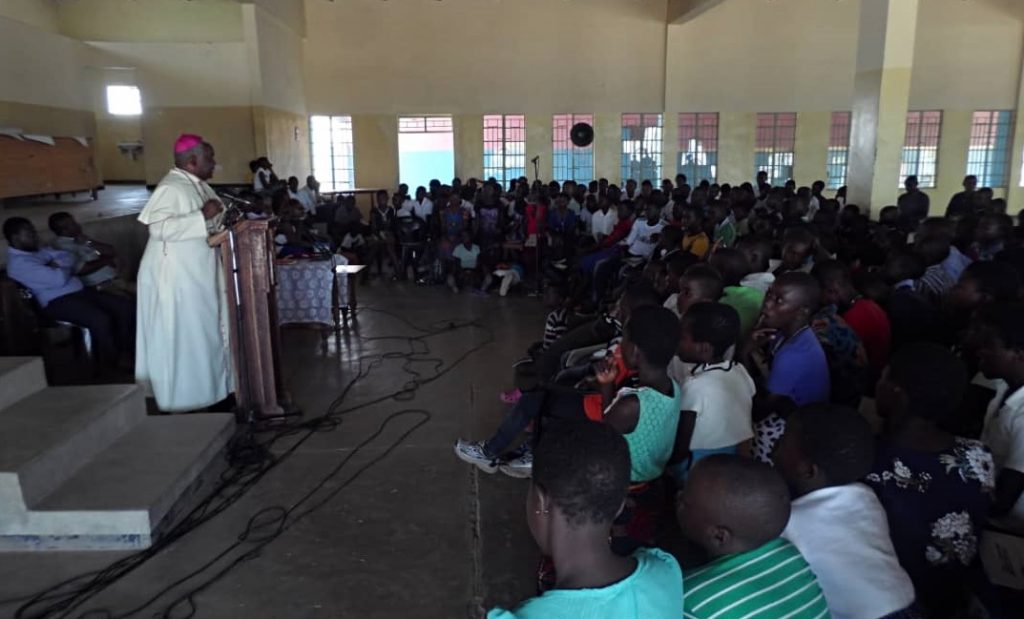 Bishop Mtumbuka interacting with Sunday school children 