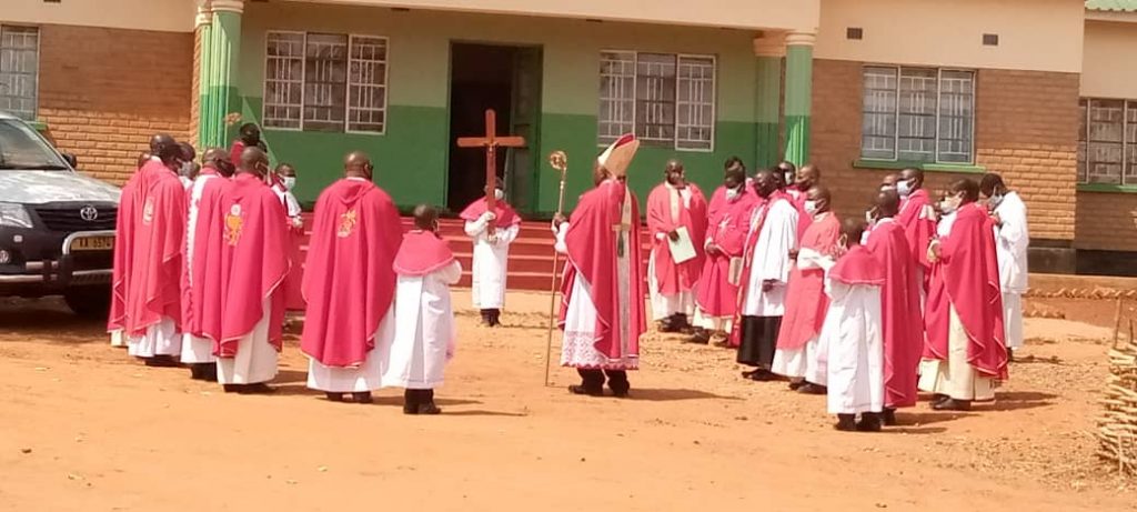 Bishop Martin Mtumbuka with priests of the Diocese of Karonga
